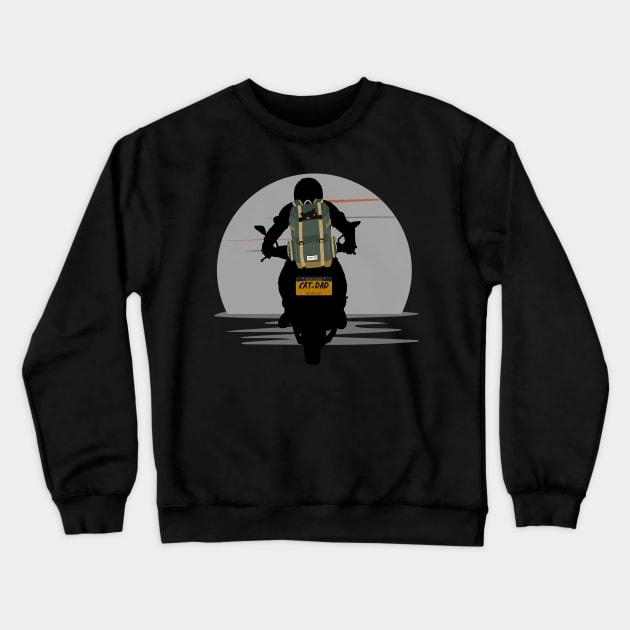 CAT DAD MOONLIGHT CAT IN A BACKPACK MOTORCYCLE RIDE Crewneck Sweatshirt by DAZu